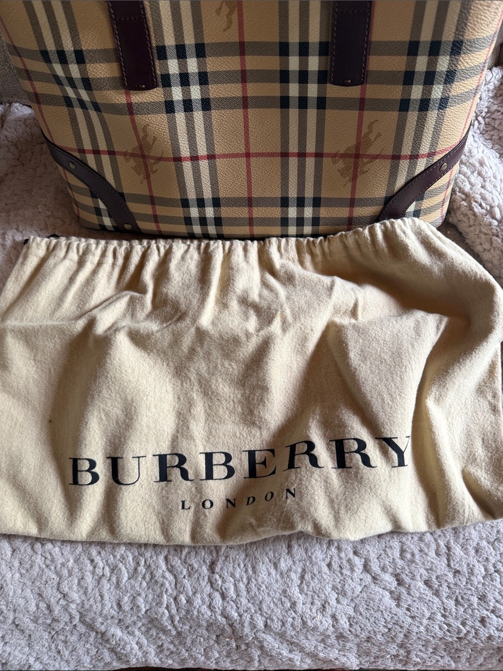 Burberry Haymarket Tan Check Canvas Tote with Brown Leather Trim - Picture 7 of 7